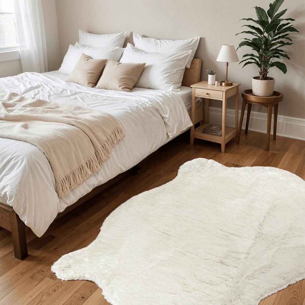 4' X 5' Polar Bear Off White Faux Hide Area Rug