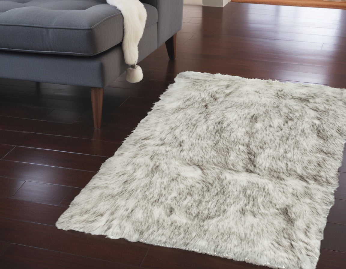 2' X 3' Black Faux Sheepskin Animal Print Washable Area Rug