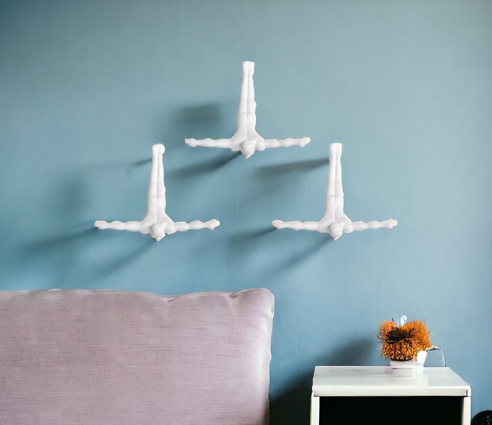 Set of Three Black Resin Diving Man Hanging Dimensional Sculpture