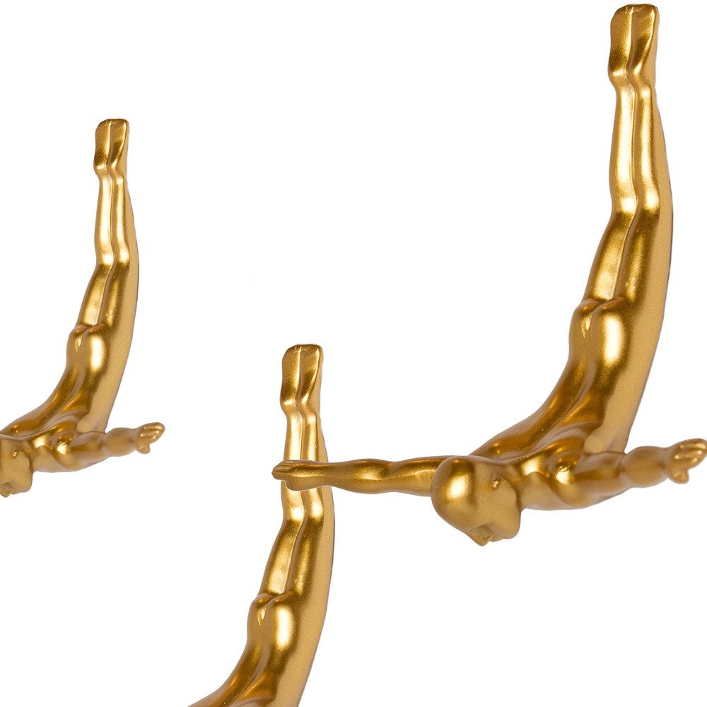 Set of Three Black Resin Diving Man Hanging Dimensional Sculpture