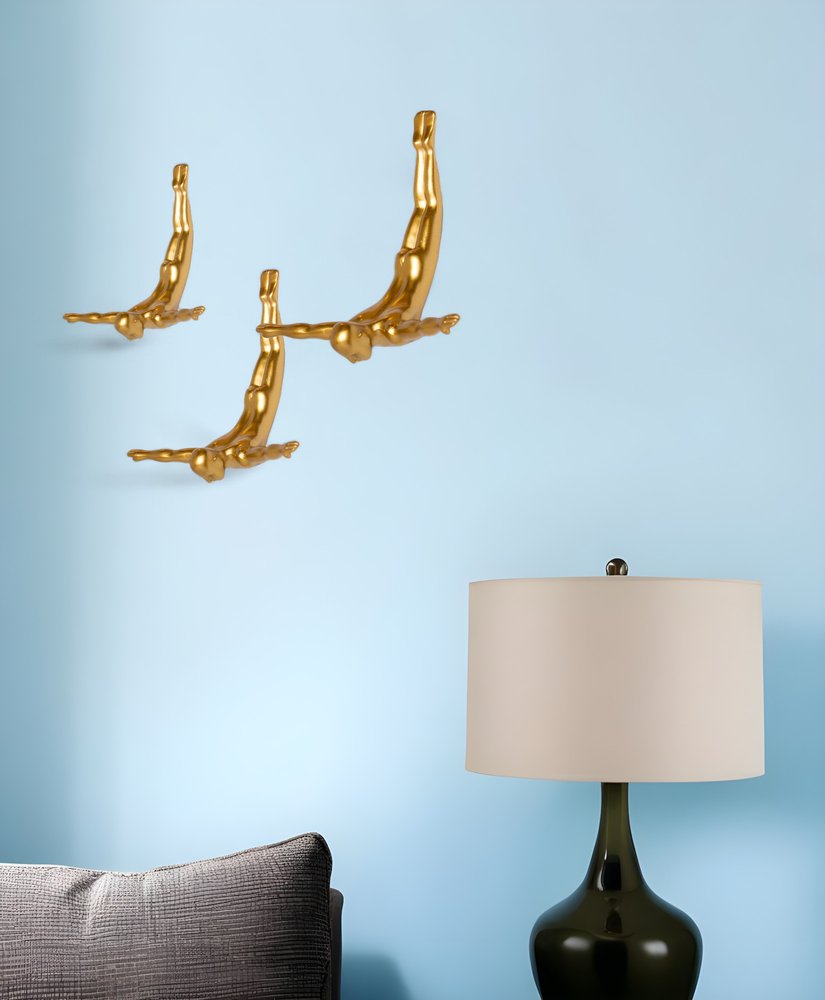 Set of Three Black Resin Diving Man Hanging Dimensional Sculpture