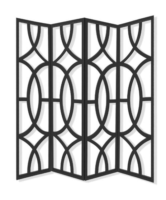 84" Black Solid Wood Folding Four Panel Screen Room Divider