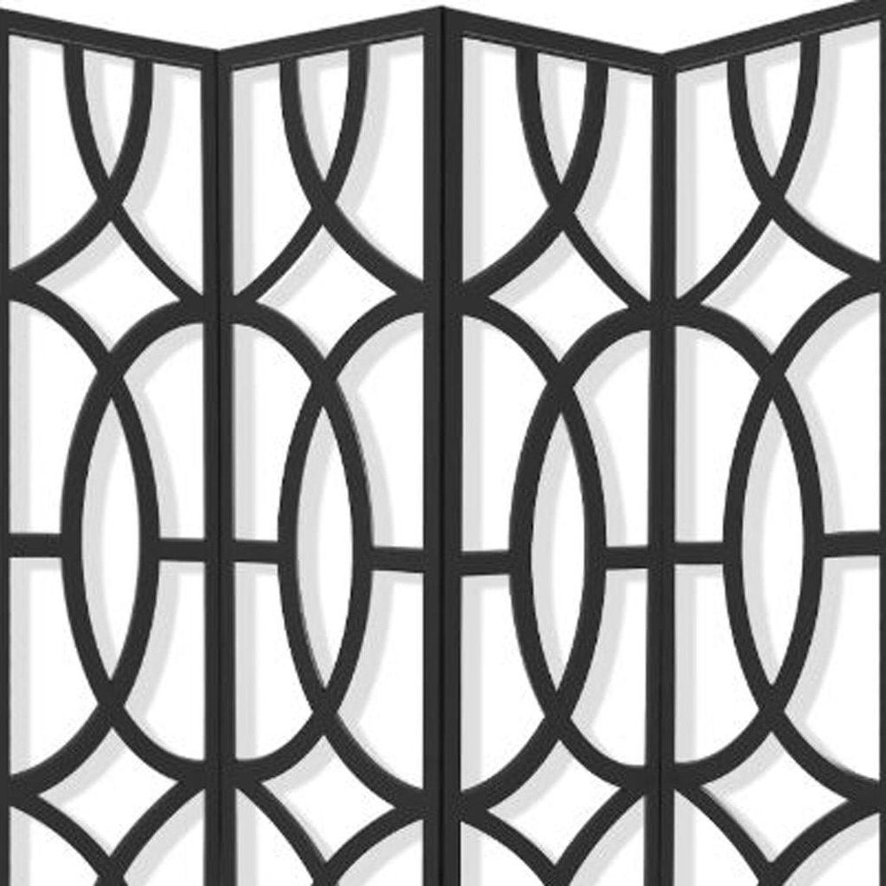 84" Black Solid Wood Folding Four Panel Screen Room Divider