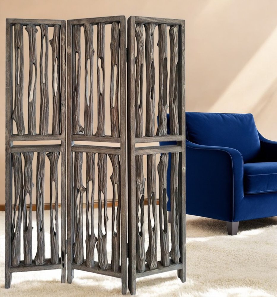 71" Brown Folding Three Panel Screen Room Divider