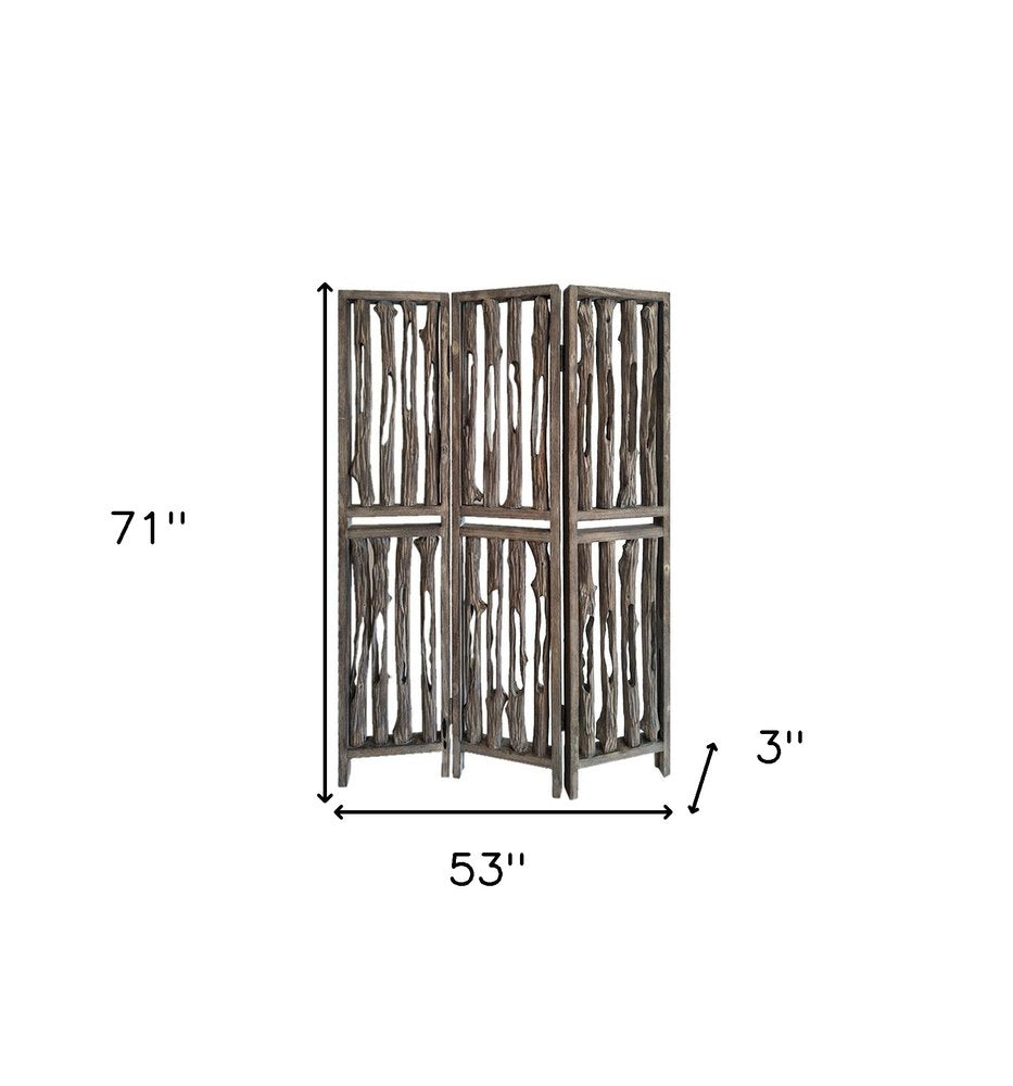 71" Brown Folding Three Panel Screen Room Divider