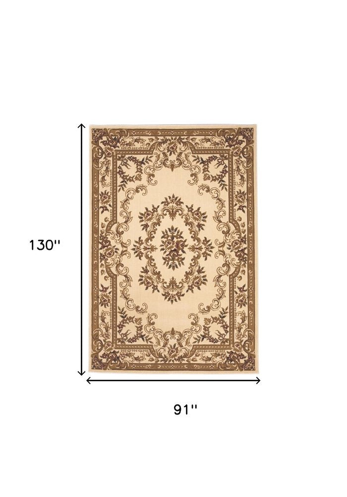 8' X 11' Beige And Brown Floral Medallion Area Rug