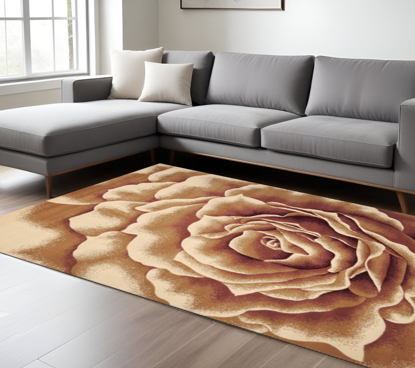 2' X 3' Ivory Brown And Red Floral Area Rug