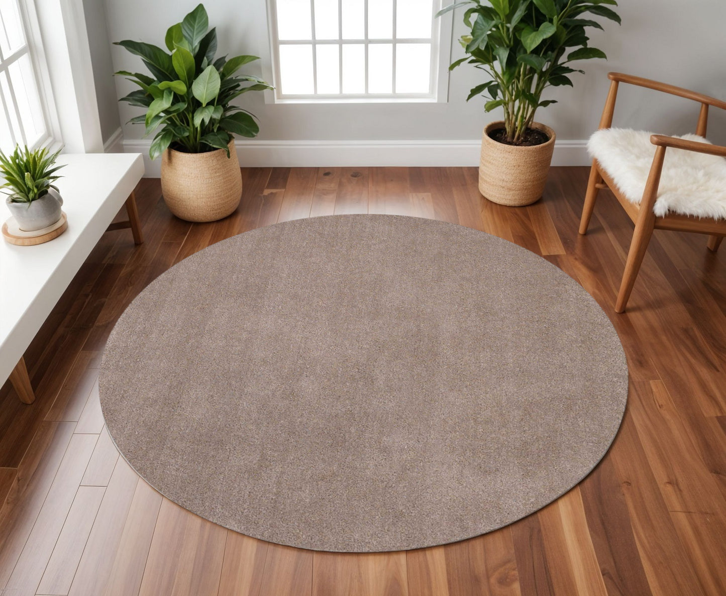 8' Beige Hand Woven Round Rug