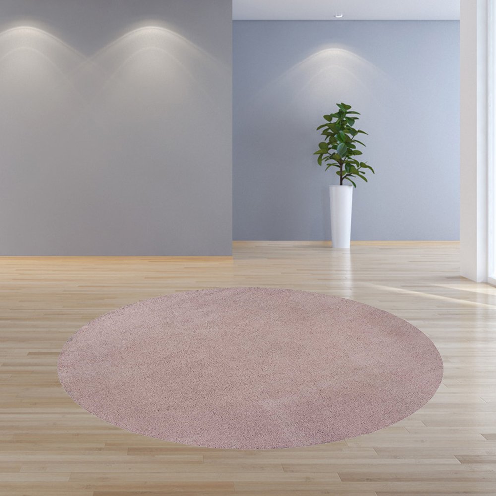 6' Pink Shag Hand Woven Round Rug