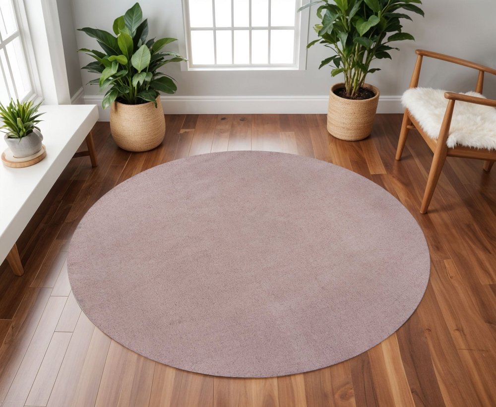 6' Pink Shag Hand Woven Round Rug