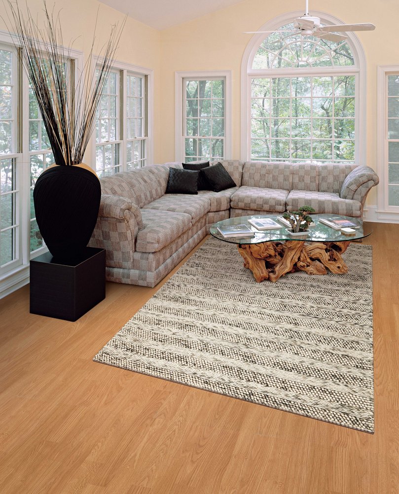 5' X 7' Gray And Ivory Wool Striped Hand Woven Area Rug