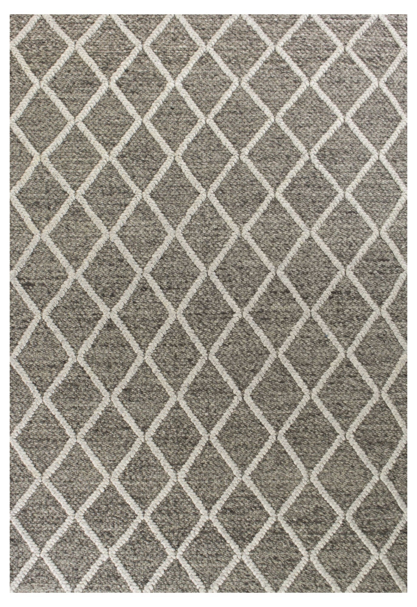 5' X 7' Dark Gray and Ivory Wool Diamond Hand Woven Berber Area Rug