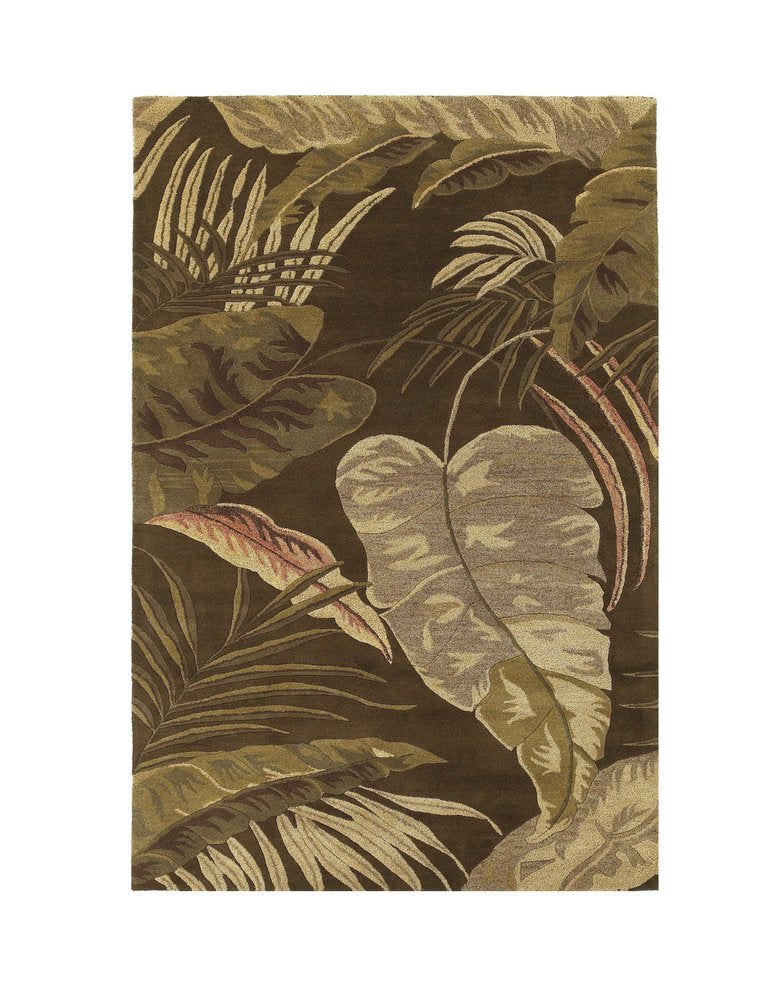 3' X 5' Brown And Beige Wool Botanical Leaves Hand Tufted Area Rug