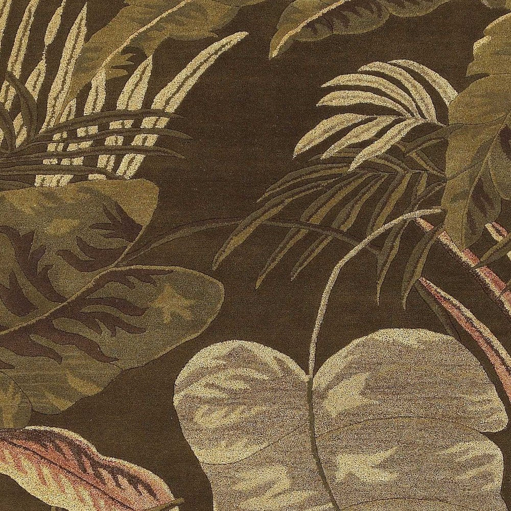 3' X 5' Brown And Beige Wool Botanical Leaves Hand Tufted Area Rug