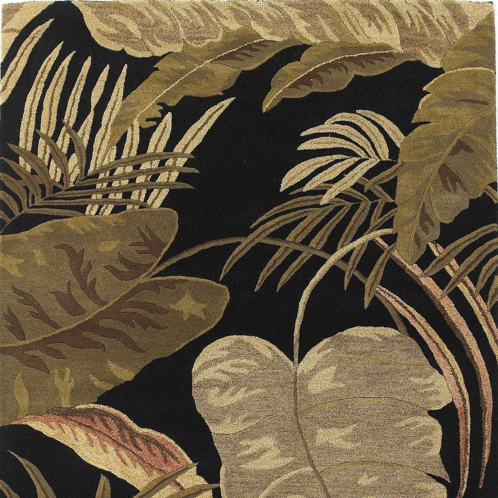 3' X 5' Black Beige And Brown Wool Botanical Leaves Hand Tufted Area Rug