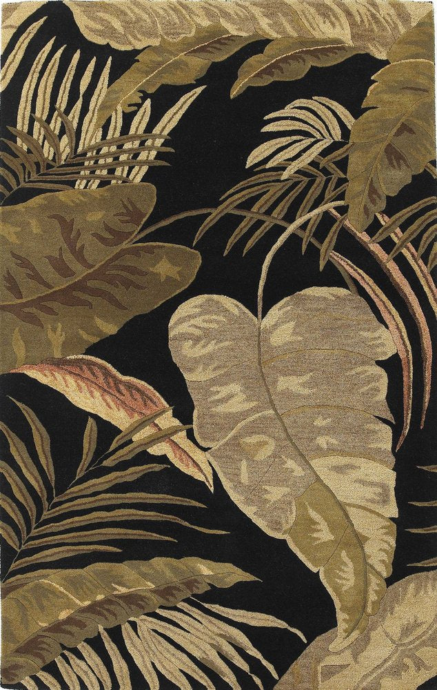 3' X 5' Black Beige And Brown Wool Botanical Leaves Hand Tufted Area Rug