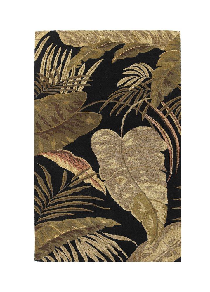 3' X 5' Black Beige And Brown Wool Botanical Leaves Hand Tufted Area Rug