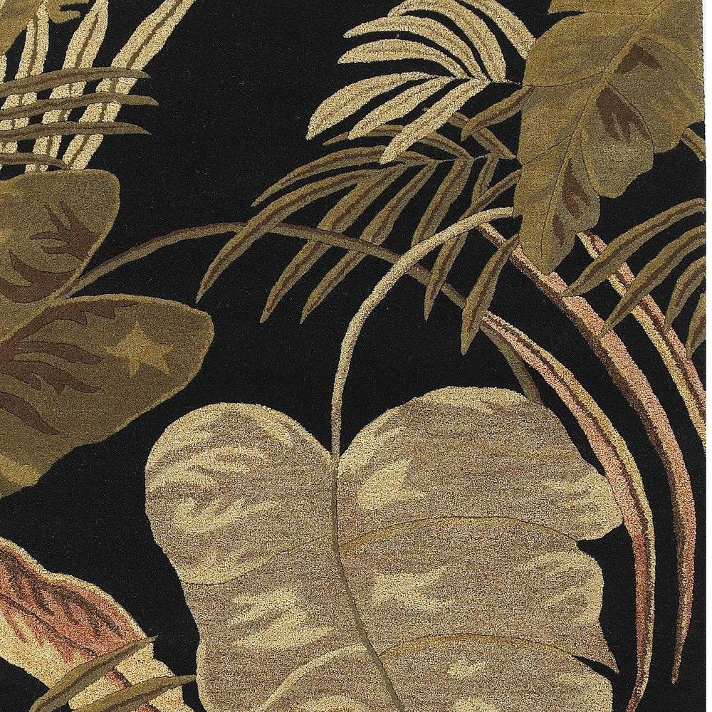 3' X 5' Black Beige And Brown Wool Botanical Leaves Hand Tufted Area Rug
