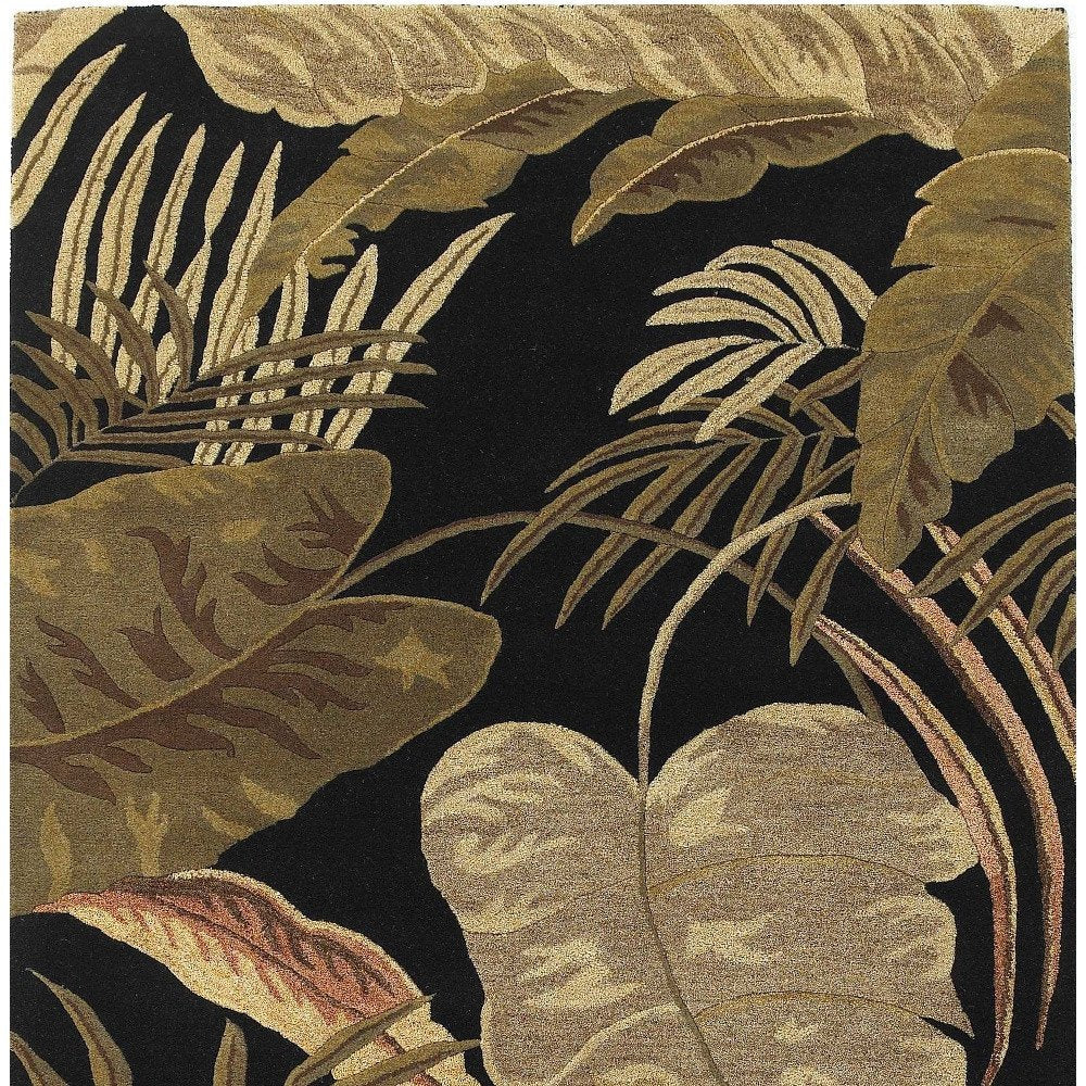 3' X 5' Black Beige And Brown Wool Botanical Leaves Hand Tufted Area Rug