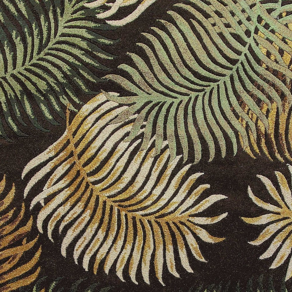 5' X 8' Espresso Beige And Green Wool Botanical Leaves Hand Tufted Area Rug