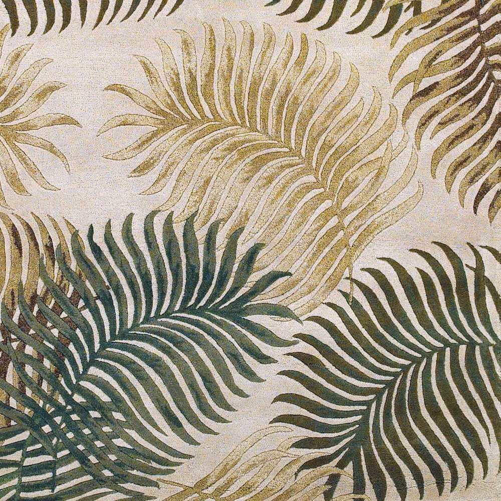 8' X 11' Natural Green And Brown Wool Botanical Leaves Hand Tufted Area Rug
