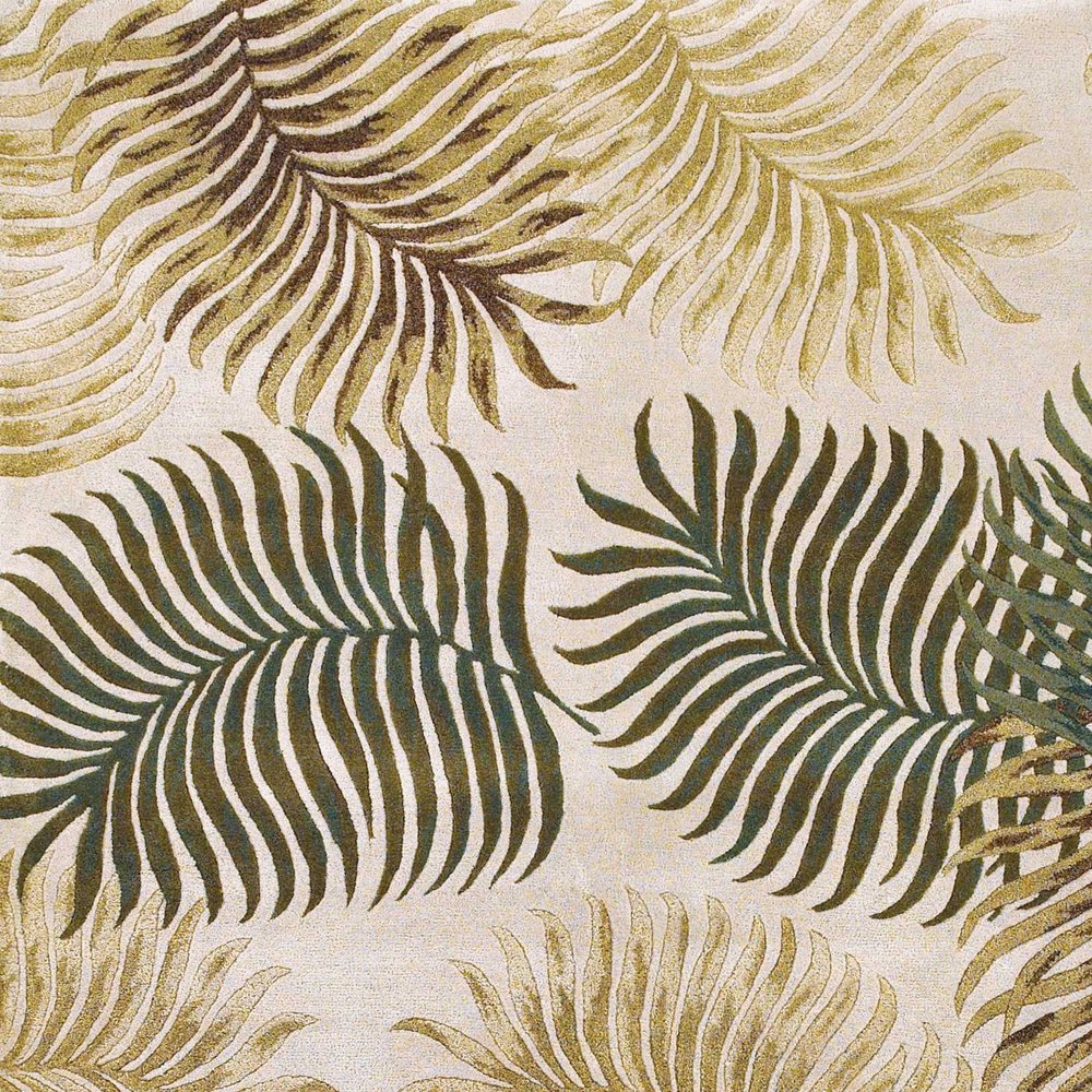 8' X 11' Natural Green And Brown Wool Botanical Leaves Hand Tufted Area Rug