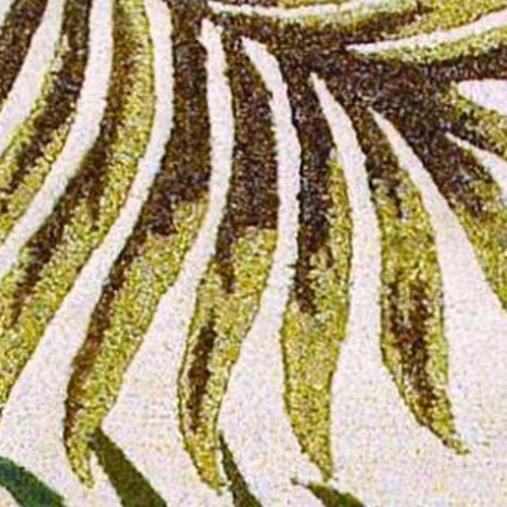 8' X 11' Natural Green And Brown Wool Botanical Leaves Hand Tufted Area Rug