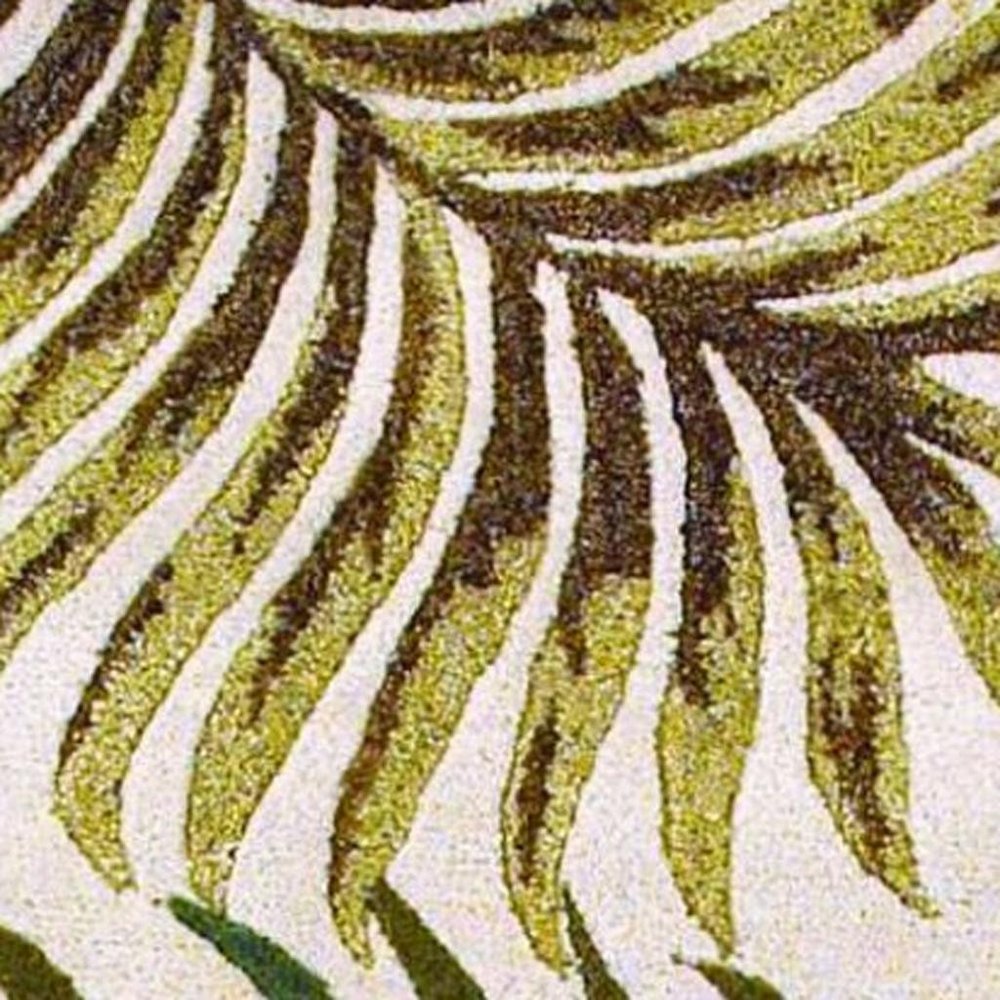 8' X 11' Natural Green And Brown Wool Botanical Leaves Hand Tufted Area Rug