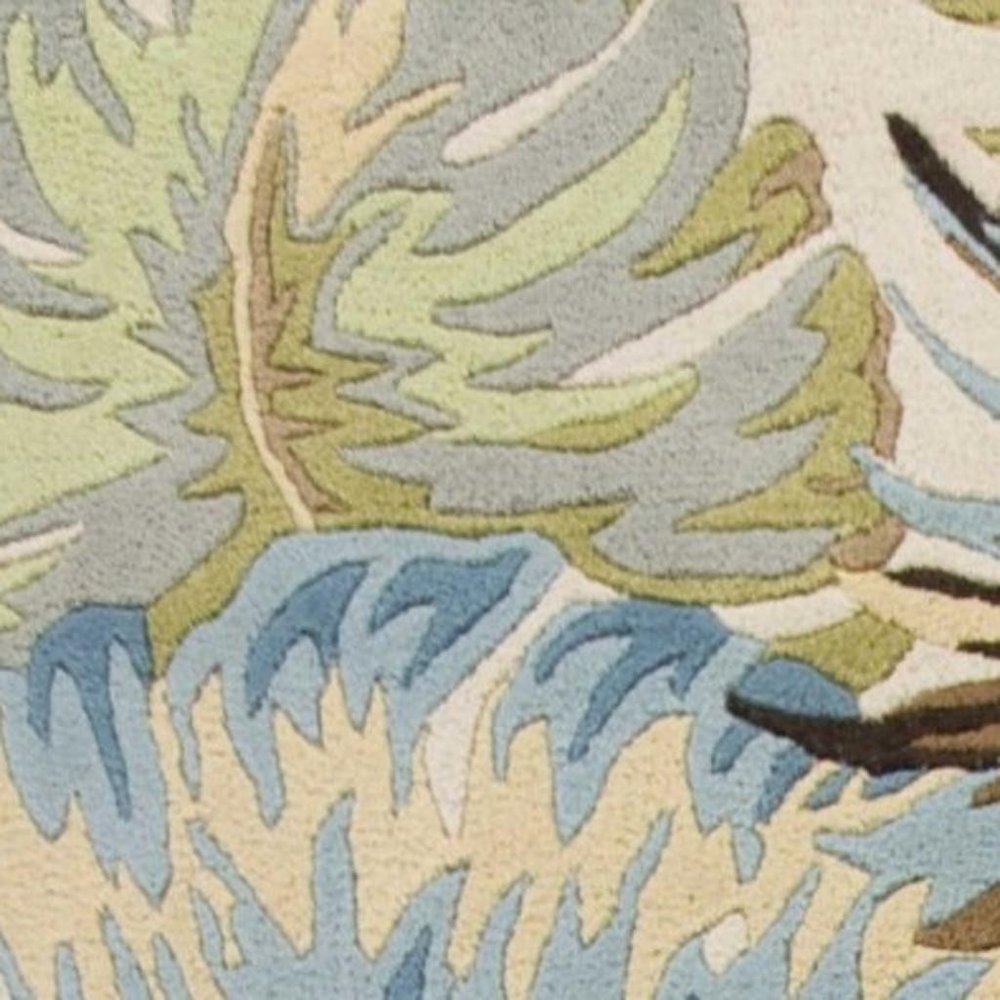 5' X 8' Ivory And Blue Wool Botanical Leaves Hand Tufted Area Rug