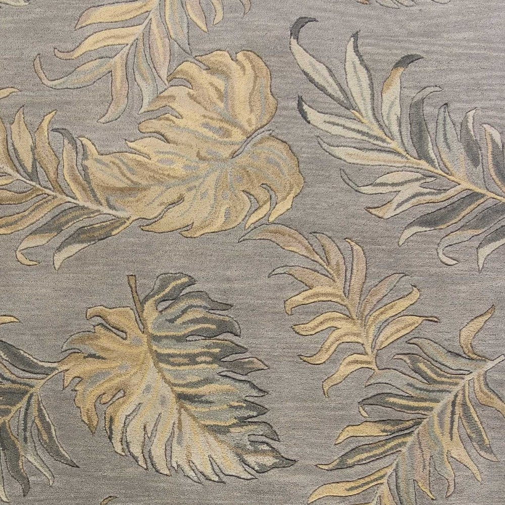 3' X 5' Gray And Taupe Wool Botanical Leaves Hand Tufted Area Rug