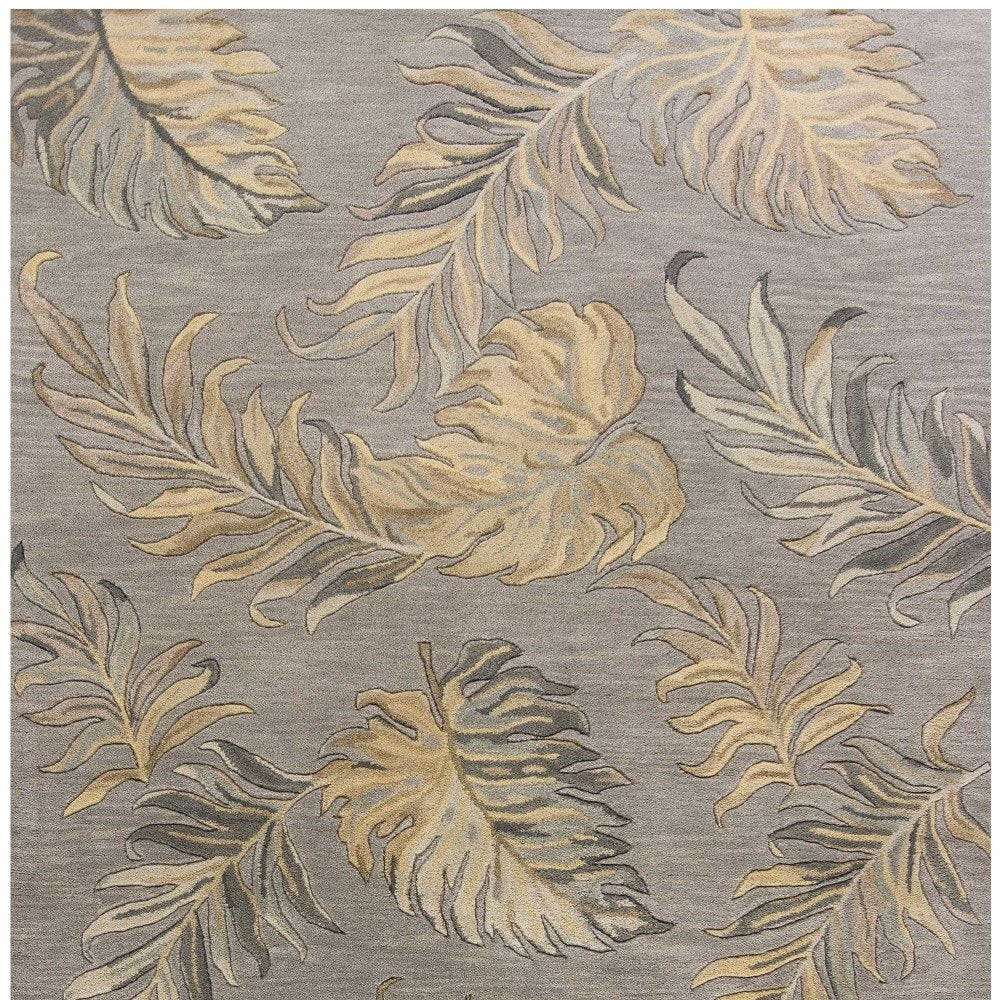 3' X 5' Gray And Taupe Wool Botanical Leaves Hand Tufted Area Rug