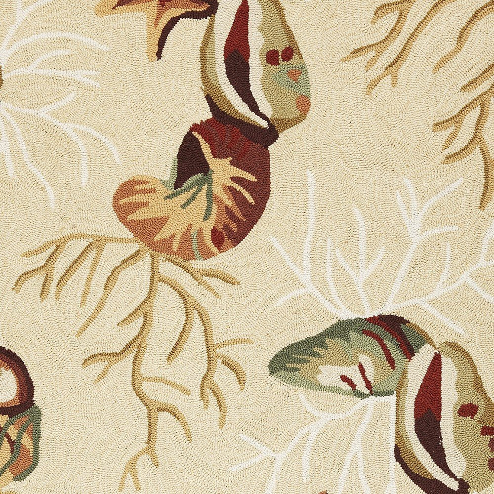 2' X 3' Beige Green And Brown Seashell and Coral Hand Tufted Area Rug