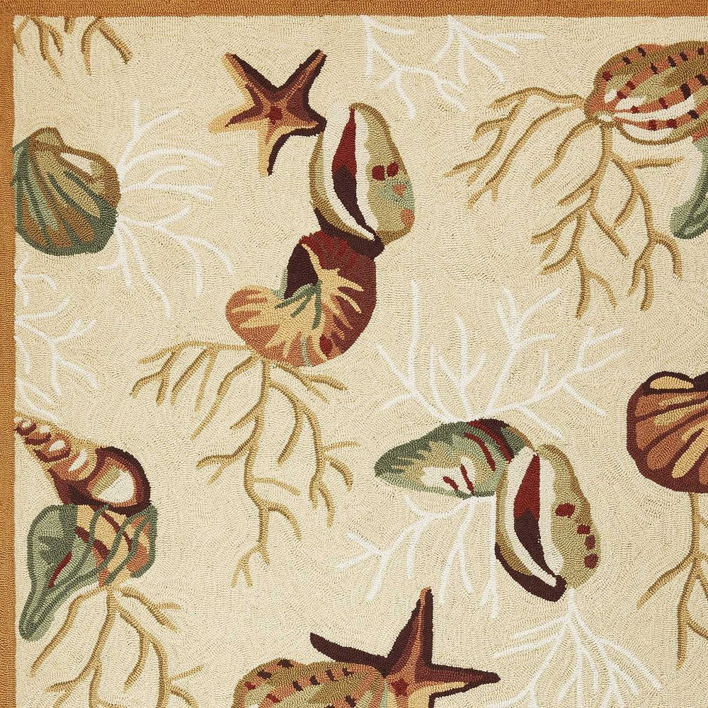 2' X 3' Beige Green And Brown Seashell and Coral Hand Tufted Area Rug