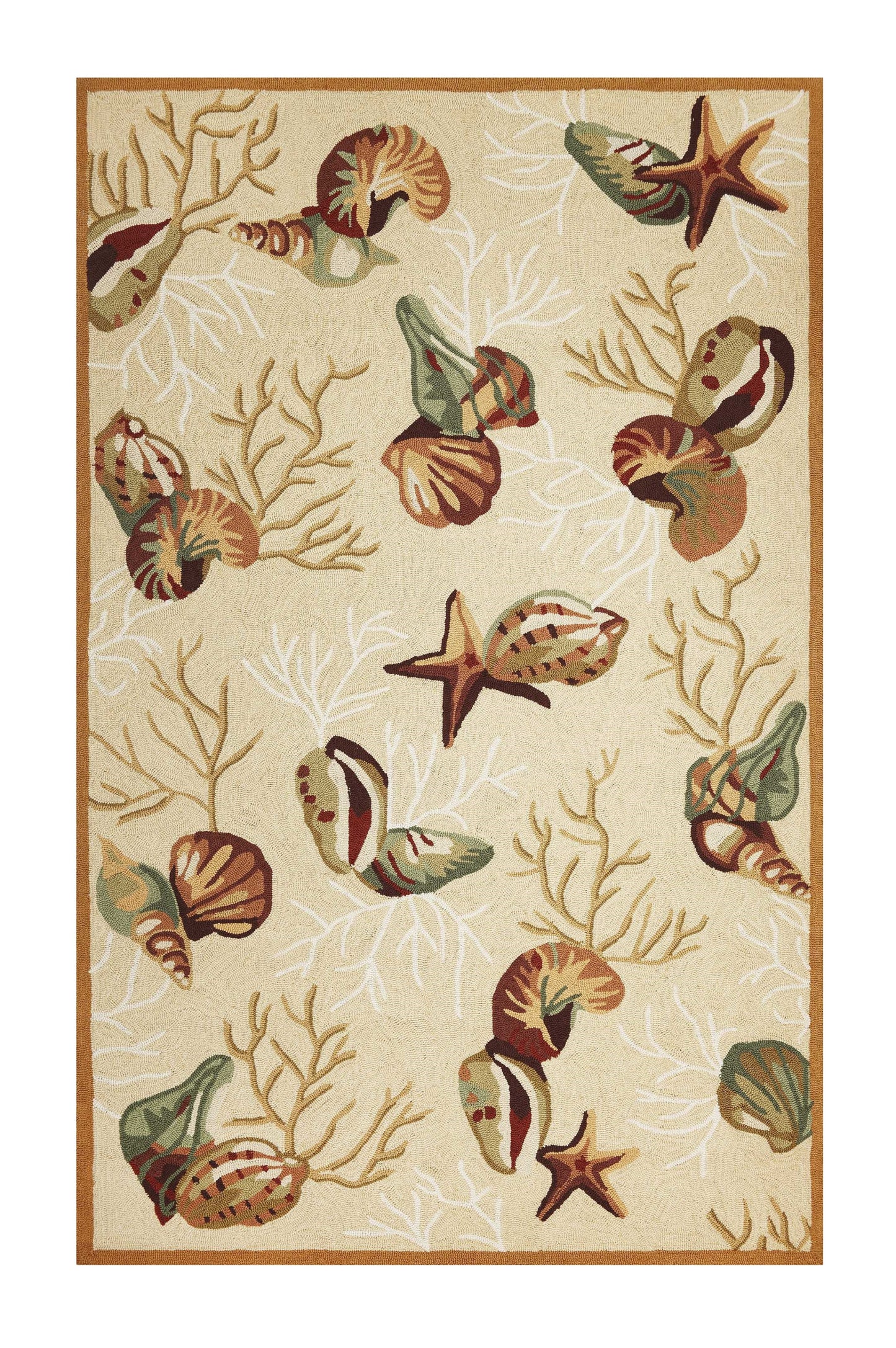2' X 3' Beige Green And Brown Seashell and Coral Hand Tufted Area Rug