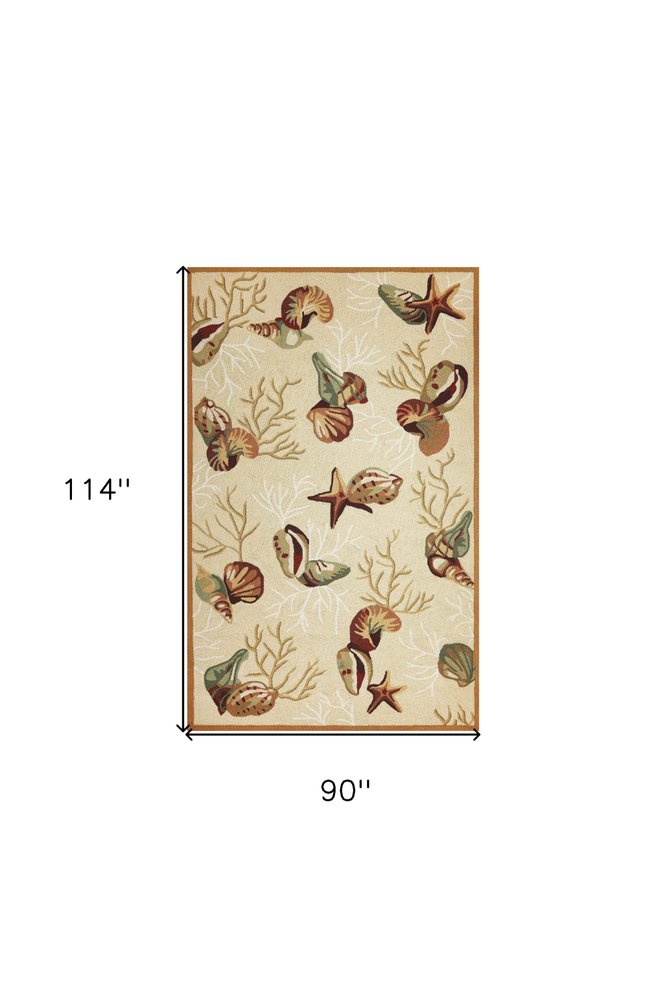 2' X 3' Beige Green And Brown Seashell and Coral Hand Tufted Area Rug