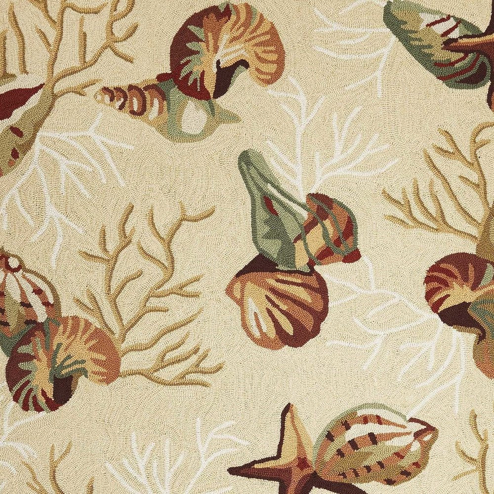 2' X 3' Beige Green And Brown Seashell and Coral Hand Tufted Area Rug