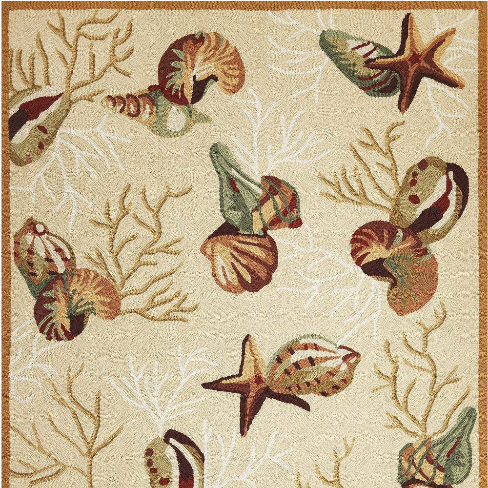 2' X 3' Beige Green And Brown Seashell and Coral Hand Tufted Area Rug