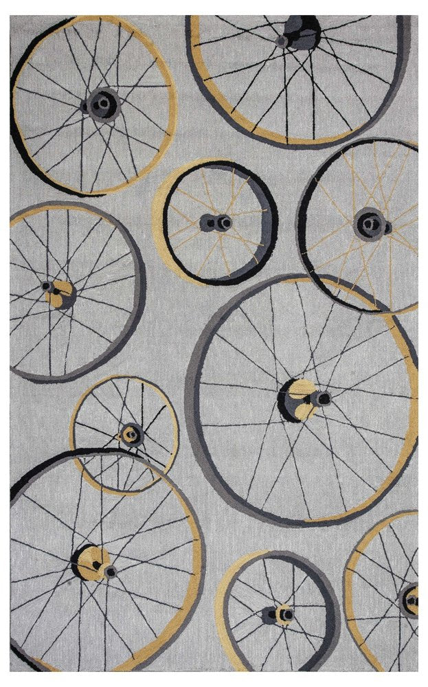 7' Gray Black And Yellow Abstract Geometric Hand Tufted Runner Rug