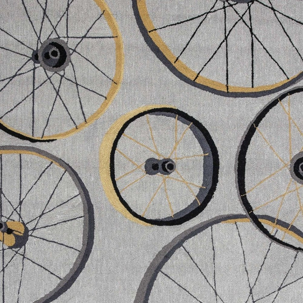 7' Gray Black And Yellow Abstract Geometric Hand Tufted Runner Rug