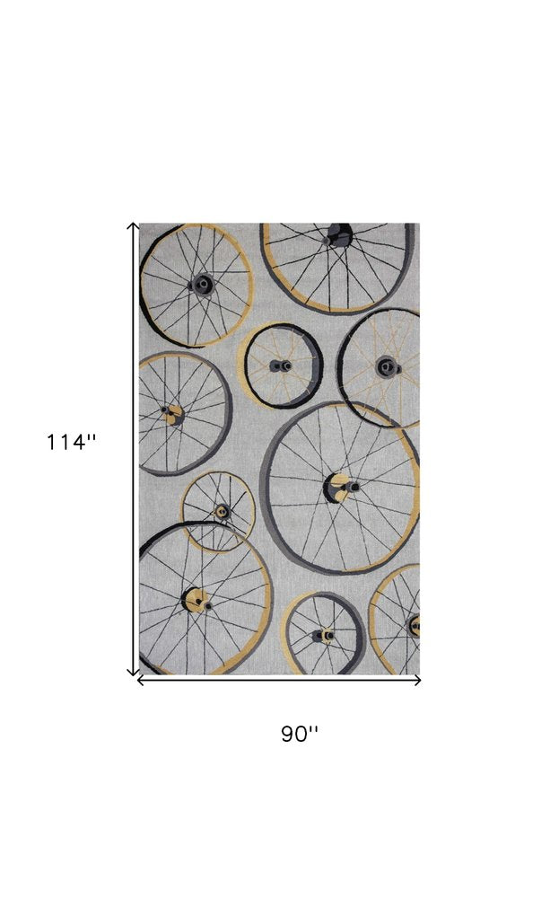 7' Gray Black And Yellow Abstract Geometric Hand Tufted Runner Rug