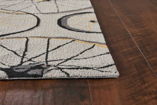 7' Gray Black And Yellow Abstract Geometric Hand Tufted Runner Rug