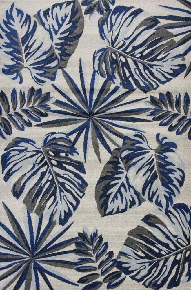 8' X 11' Blue And Gray Botanical Leaves Area Rug