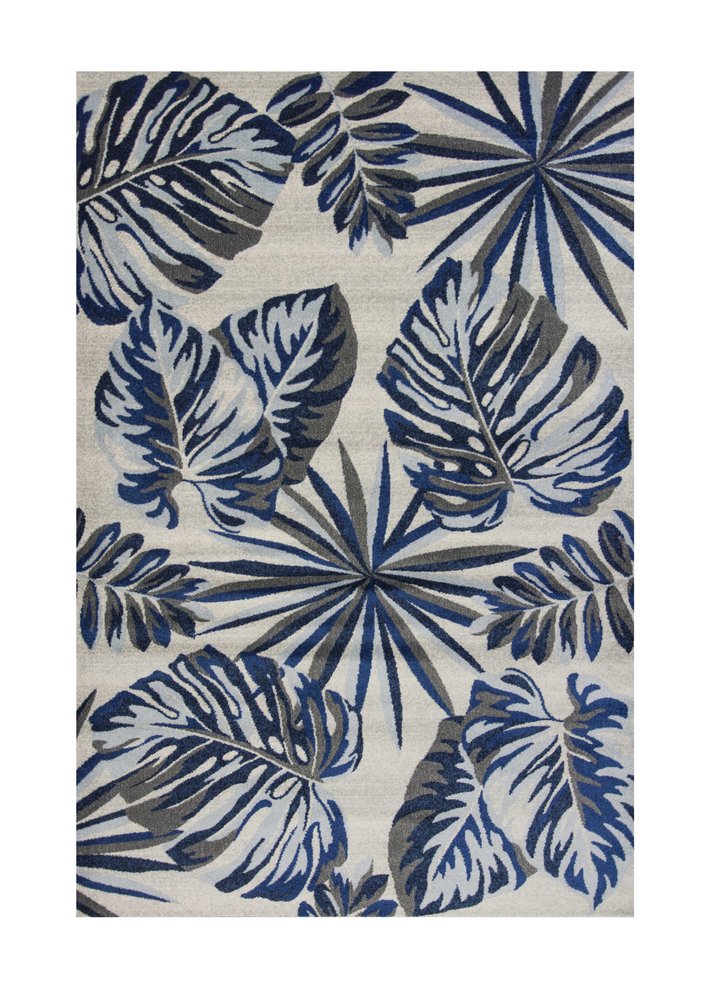 8' X 11' Blue And Gray Botanical Leaves Area Rug
