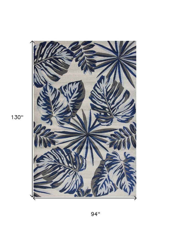 8' X 11' Blue And Gray Botanical Leaves Area Rug