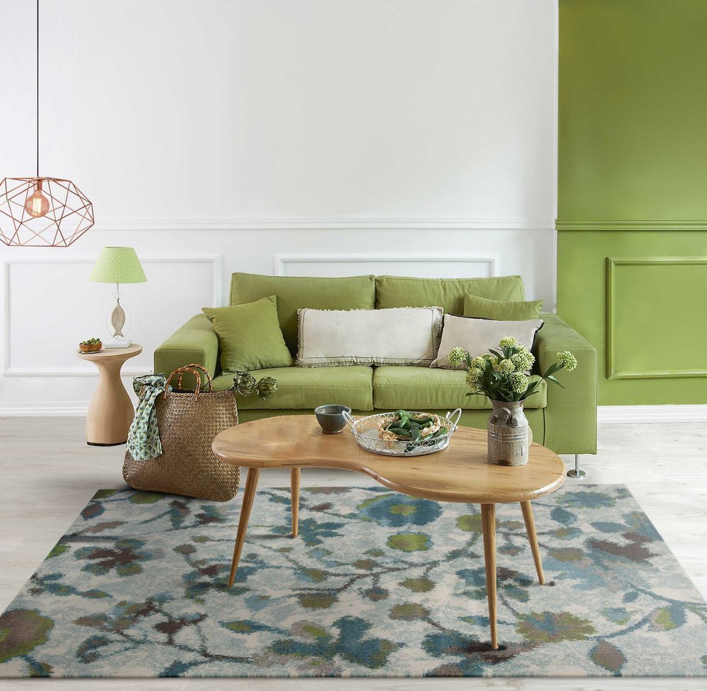 5' X 8' Teal Blue Green And White Floral Vines Area Rug