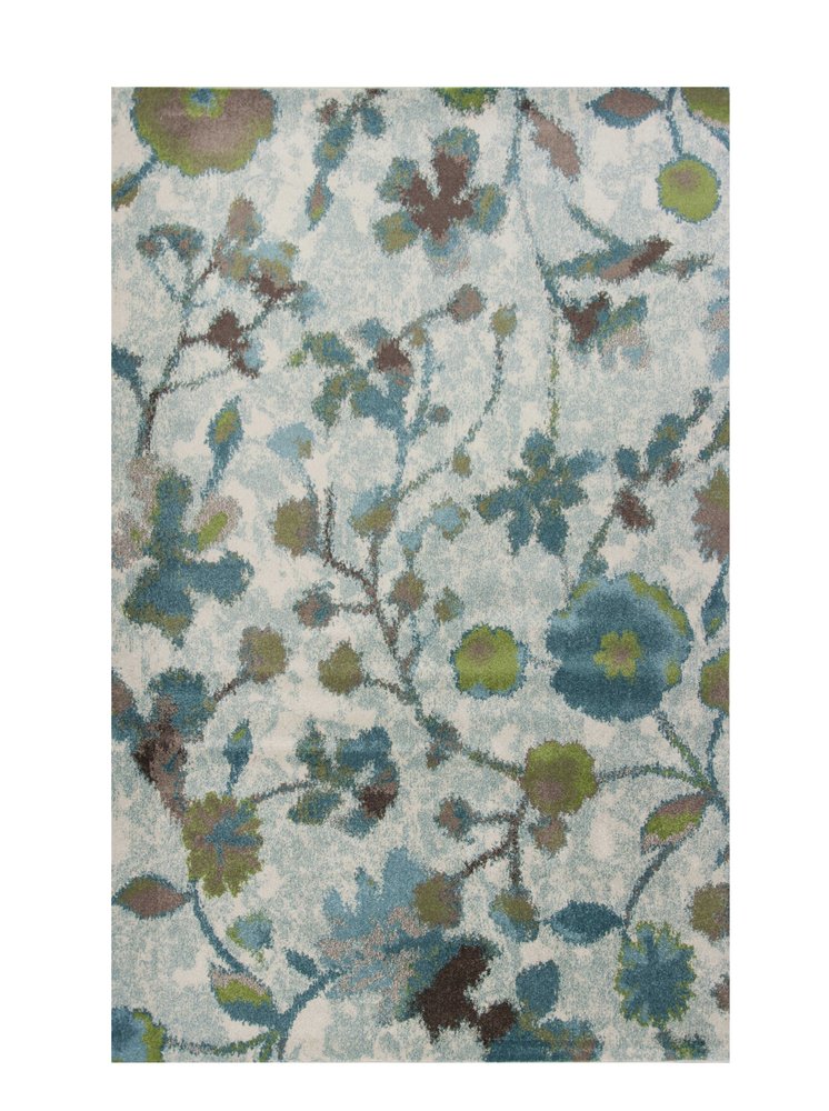 5' X 8' Teal Blue Green And White Floral Vines Area Rug