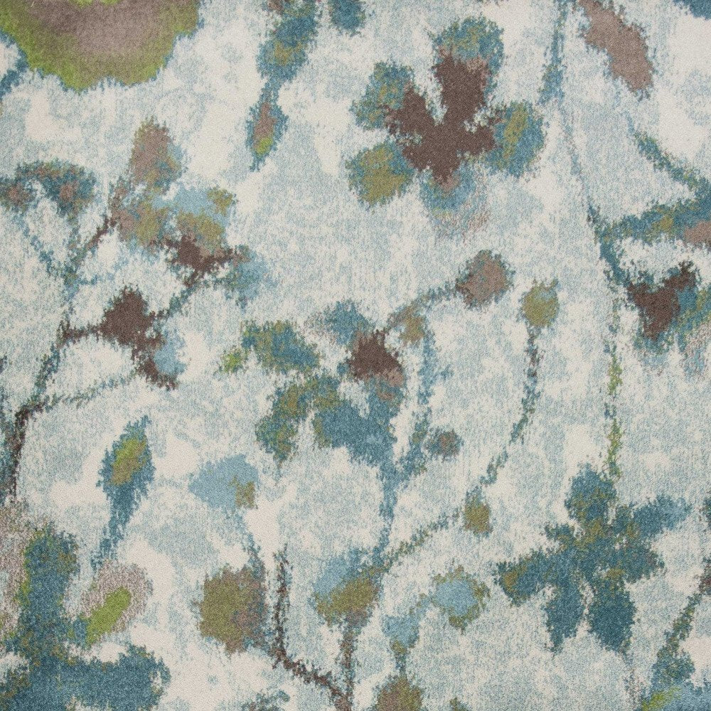 5' X 8' Teal Blue Green And White Floral Vines Area Rug
