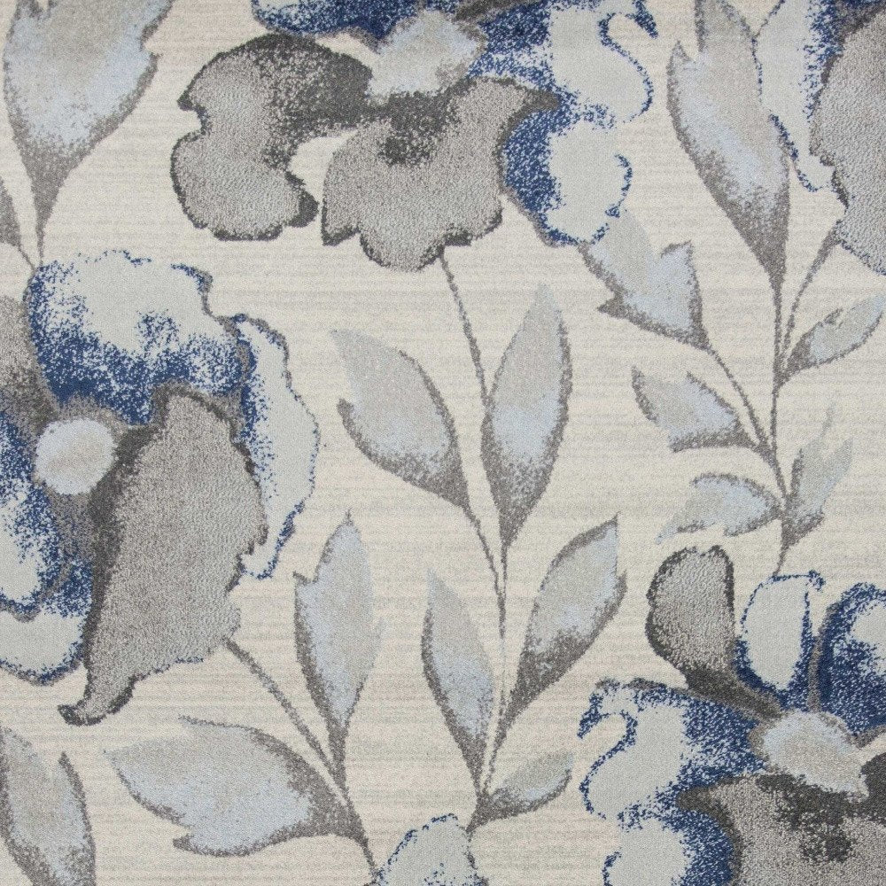 9' X 13' Ivory Blue And Gray Floral Vines Area Rug