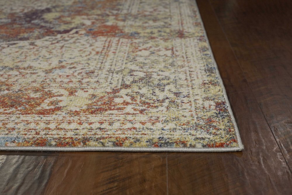 5' X 8' Ivory Blue And Orange Medallion Area Rug
