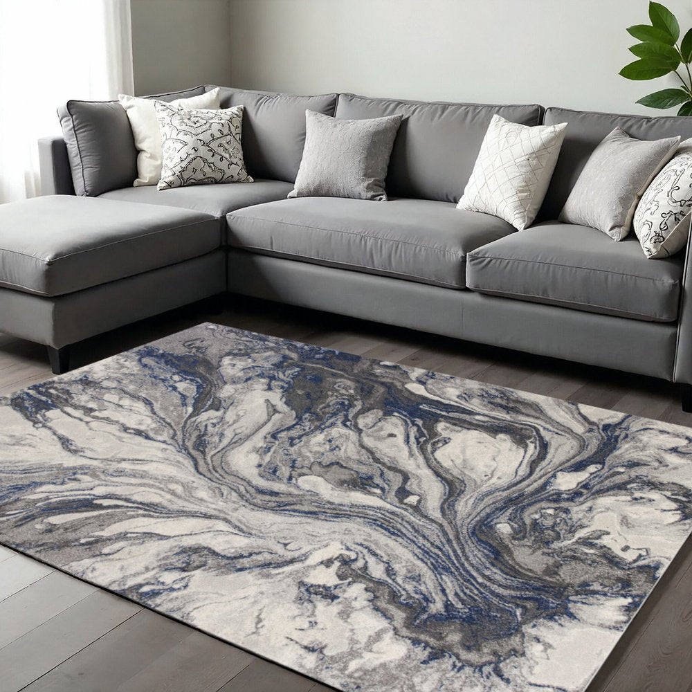 10' X 13' Blue And Gray Abstract Area Rug